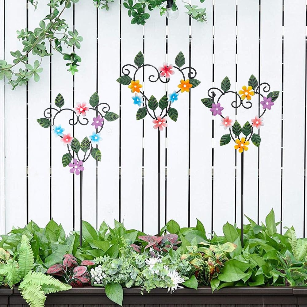 Metal Flowers Decorative Garden Stakes, 22.1 ''H Heart Shape Metal Flowers for Outside Yard Art Garden Stakes,Spring Outdoor Decor Housewarming Present for Women Mom Grandma