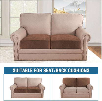 H.VERSAILTEX Velvet Stretch Couch Cushion Cover Plush Cushion Slipcover for Loveseat Cushion Furniture Protector Seat Cushion Sofa Cover (2 Piece Medium Sofa Cushion Covers, Caramel)