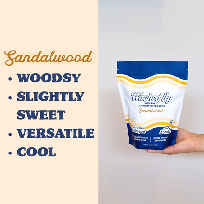 Sandalwood Laundry Detergent Powder | Only 100% Pure Essential Oils | Safe for Sensitive Groups | Powerful Clean | Plant & Mineral-Based | Made in USA | 3lbs