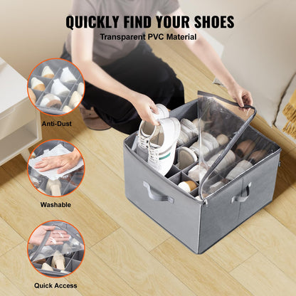 VEVOR Under Bed Shoe Storage Organizer, 1 Pack, 16 Compartments, Underbed Shoe Box Storage
