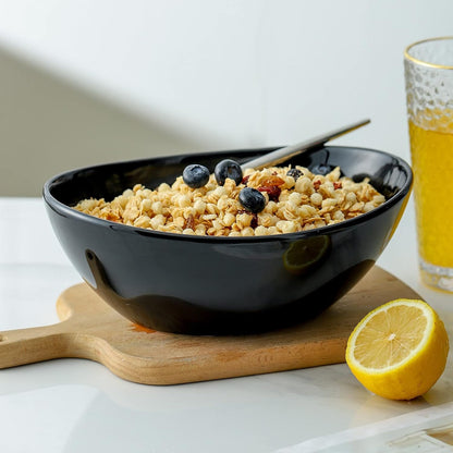 Hasense Serving Bowls, Porcelain Soup Bowls Set of 4, 36 OZ Black Serving Dishes for Entertaining, Perfect for Salad Side Dishes Pasta Popcorn, Dishwasher Microwave Safe