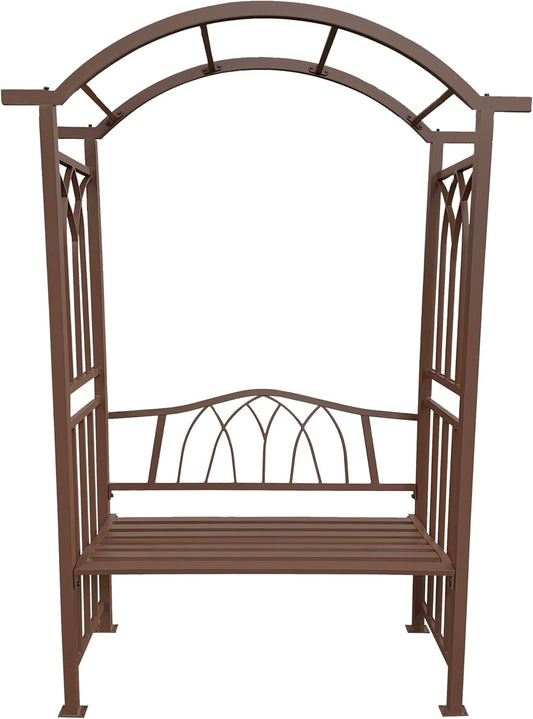 Brown Aluminum Garden Arbor Arch with 2-Seater Bench