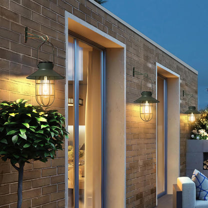 pearlstar Solar Lanterns Outdoor Metal Solar Powered Hanging Lights Waterproof for Wall Barn Yard Garden Patio Garage Balcony Porch Fence Decor, Warm White Edison Bulb (Green-2pack)