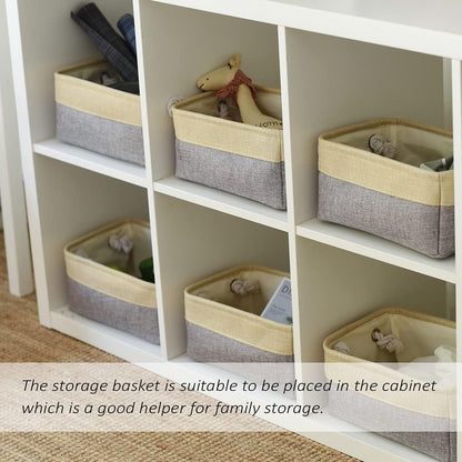 TcaFmac Organization and Storage Bins for Shelves - Small 6 Pack 12x8x5.2 inch Collapsible Storage Basket for Organizing, Fabric Storage Cubes for Gifts Empty for Toy Books (Gold & Grey)