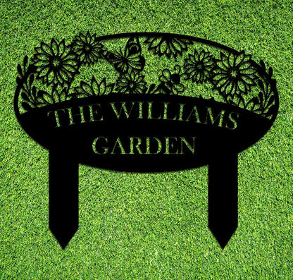 Custom Metal Garden Sign, Flower Sign with Stakes, Personalized Garden Decor for Outside, Garden Family Name Sign, Outdoor Steel Yard Sign, Large Patio Garden Sign Art, Housewarming Gift