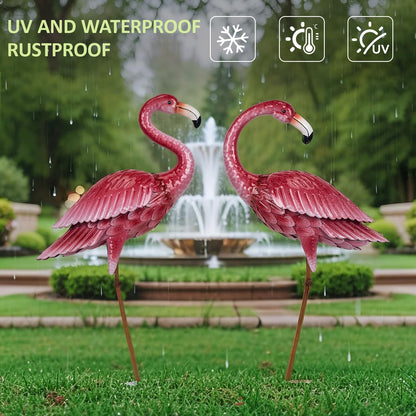 Kircust Flamingo Garden Sculpture & Statues, Metal Birds Yard Art Outdoor Statue, Large Pink Flamingo Lawn Ornaments for Home, Patio, Backyard Decor (2-Pack)