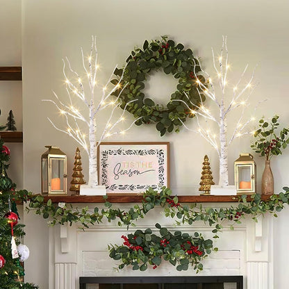 EAMBRITE Lighted Birch Tree Christmas Decorations Indoor for Home, 2Pack 24 LED Battery Operated/USB Tabletop Mini Small Artificial White Trees with Lights for Table Mantel Winter Xmas Decor (2FT)