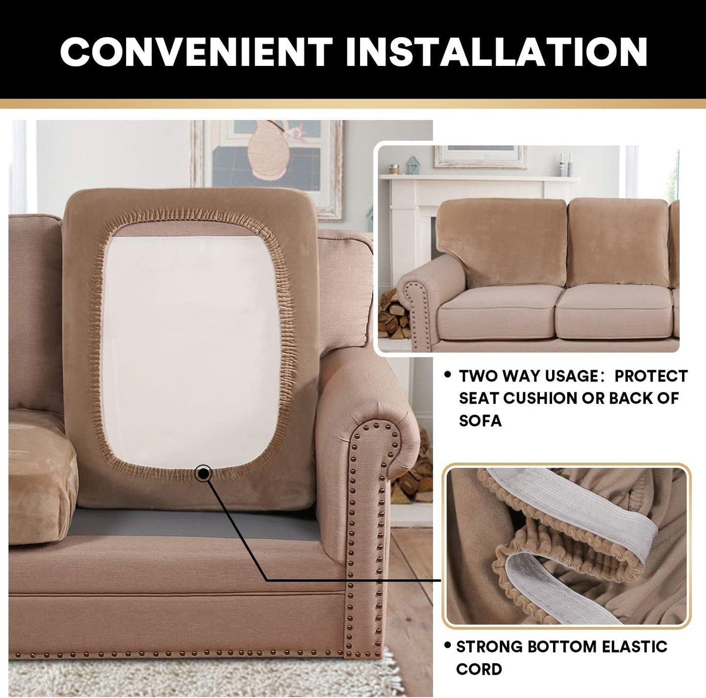 PrinceDeco Stretch Velvet Couch Cushion Covers, Soft Cushion Slipcover for Chair Loveseat Sofa Cushion Furniture Protector Seat Cushion Sofa Cover (Each Width Up to 29.5", Camel)