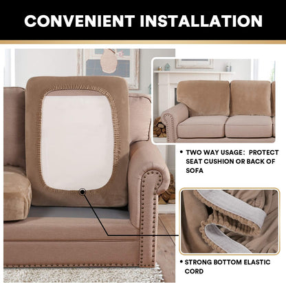 PrinceDeco Stretch Velvet Couch Cushion Cover,Soft Cushion Slipcover for Chair Cushion Furniture Protector Seat Cushion Sofa Cover Width Up to 29.5", Camel