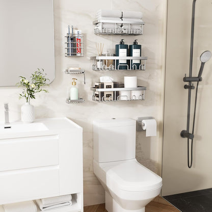 Veken Shower Caddy 6-Pack, Family Choice Award Winner, Large Wall Mounted Shower Rack, Bathroom Shelves Over Toilet, Organizer Storage Accessories with Soap Dish&Toothbrush Holder