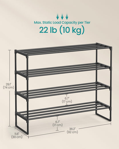 SONGMICS Shoe Rack, 4-Tier Shoe Organizer, Metal Storage Shelf, Upright or Upside Down, for 20-25