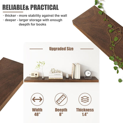 Floating Shelves for Wall, USA-Sourced Walnut Wood 48 Inch Long Wall Shelves, Natural Wooden Wall Mounted Picture Ledge Shelf, Nursery Book Storage Shelf Kids Bookshelf, Display Shelf for Bathroom