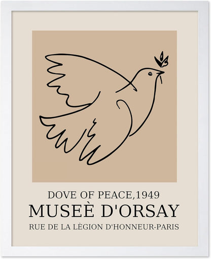 Poster Master Vintage Poster - Retro Minimalist Print - Gift for Artist, Friend - Dove Of Peace, Line Drawing, Sketch, Abstract - Wall Decor for Living Room, Bedroom, 11x14 White Framed