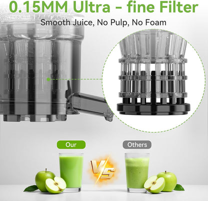 Cold Press Juicer - 5.3" Large Feed Chute Juicer Machines for Whole Vegetables & Fruits, 99% High Juice Yield, Quiet & Easy to Clean Slow Masticating Juicer, BPA-Free, Preserves More Nutrients (Black)