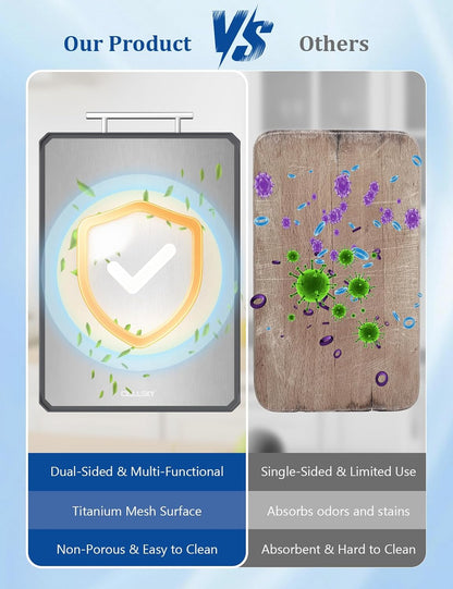 Titanium Cutting Boards for Kitchen, 2 in 1 Titanium Cutting Boards with JUICE GROOVE, Metal Chopping Board for Meat/Vegetables, Pure Titanium&Wheat Straw PP, Food-Grade, Dishwasher Safe16.3”×11”-1 PC