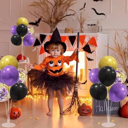 Halloween Decorations Balloon Stand with Purple Black and Gold Balloons Balloon Centerpieces for Birthday Bridal Shower Wedding Retirement Graduation New Years (Purple black gold set4)