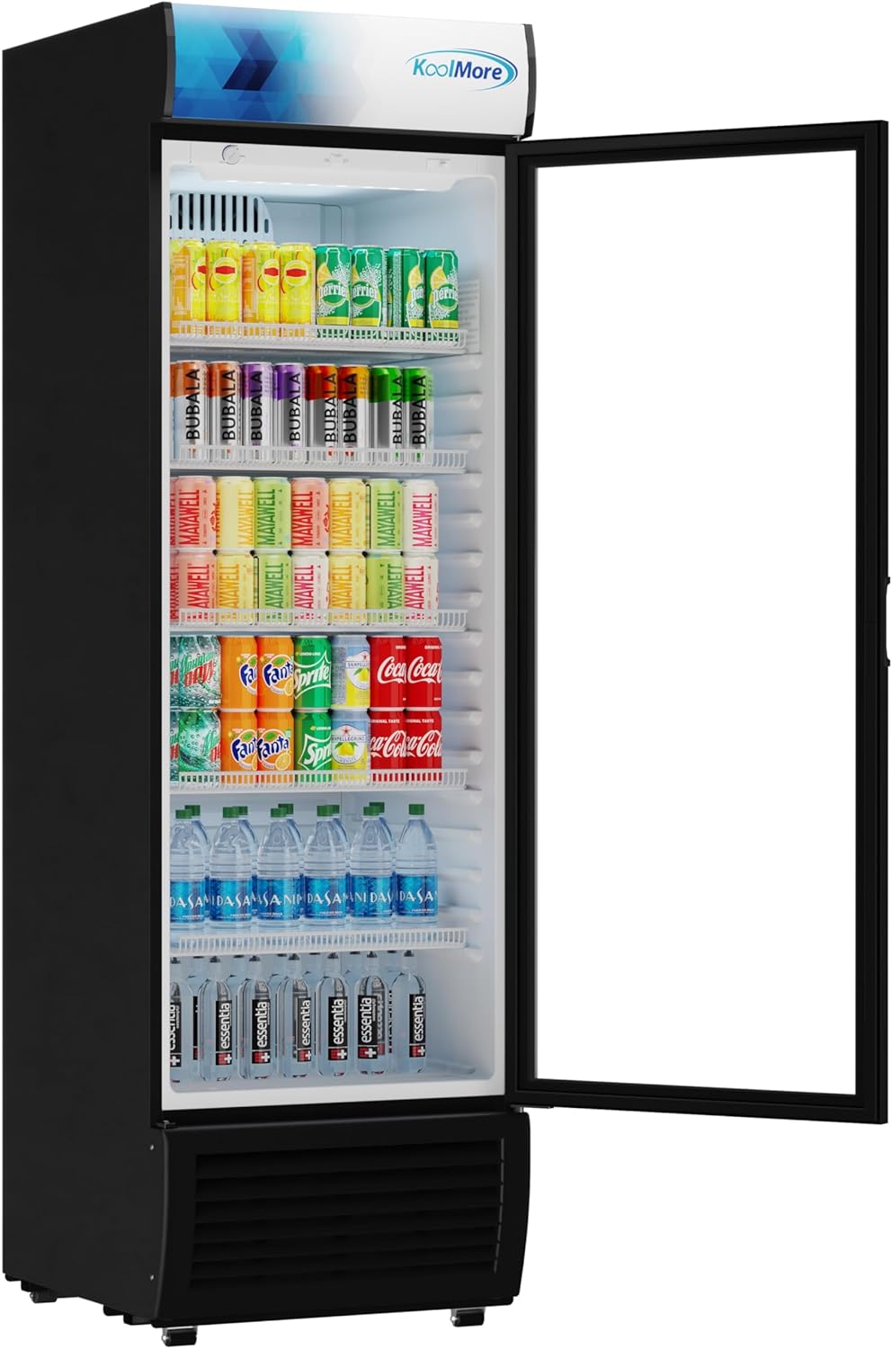KoolMore KM-MDR-1GD-15C 26 in. Commercial Glass Door Merchandiser Refrigerator with LED Lights, 15 cu. ft. in Black, ETL Listed