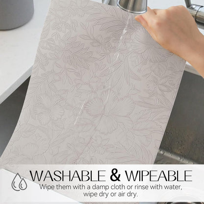 Romanstile Vinyl Placemats Set of 4-12 X 18 Inch - Heat Resistant Non-Slip Embossed Floral Place Mats 100% Waterproof Oilproof Wipeable Faux Leather Table Mats for Kitchen/Dining/Party, LightGrey