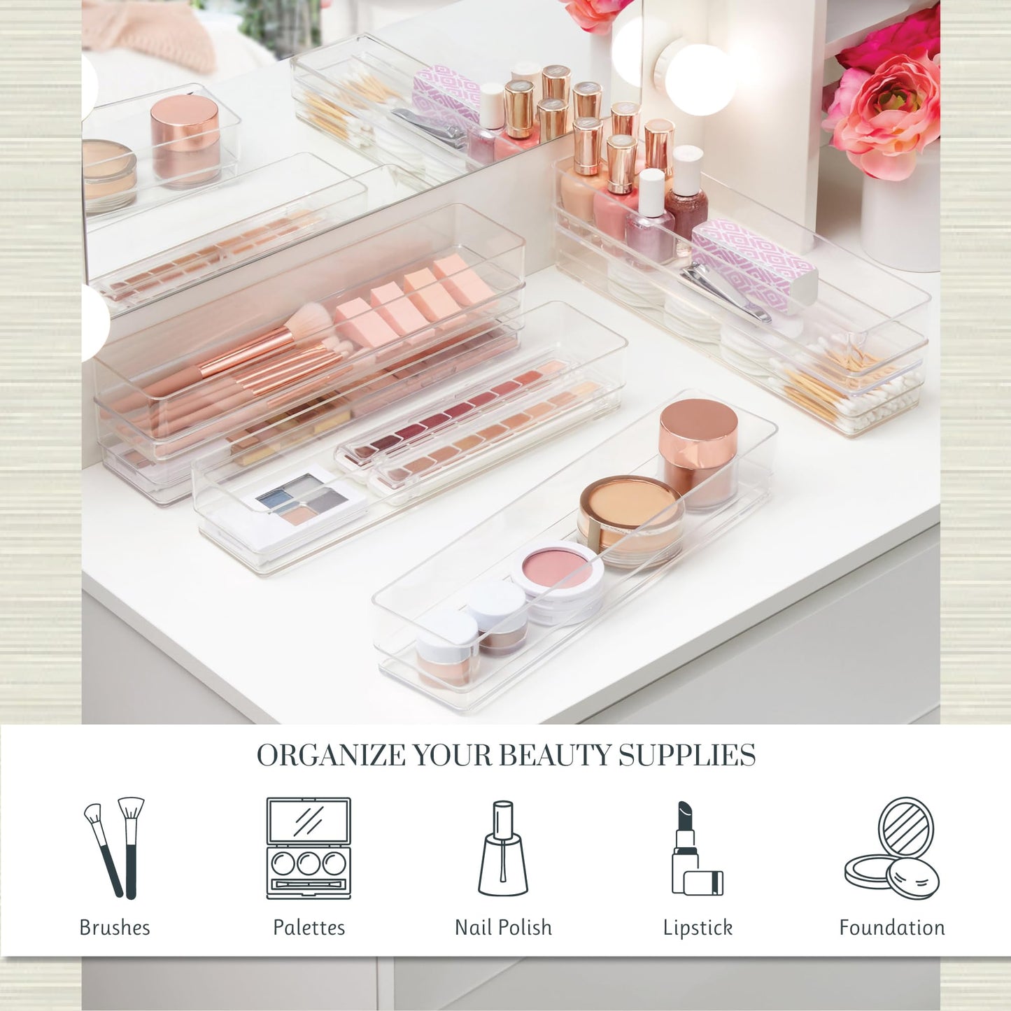 STORi SimpleSort 6-Piece Stackable Clear Drawer Organizer Set | 12" x 3" x 2" Rectangle Trays |