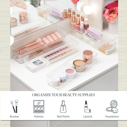 STORi SimpleSort 6-Piece Stackable Clear Drawer Organizer Set | 12" x 3" x 2" Rectangle Trays |