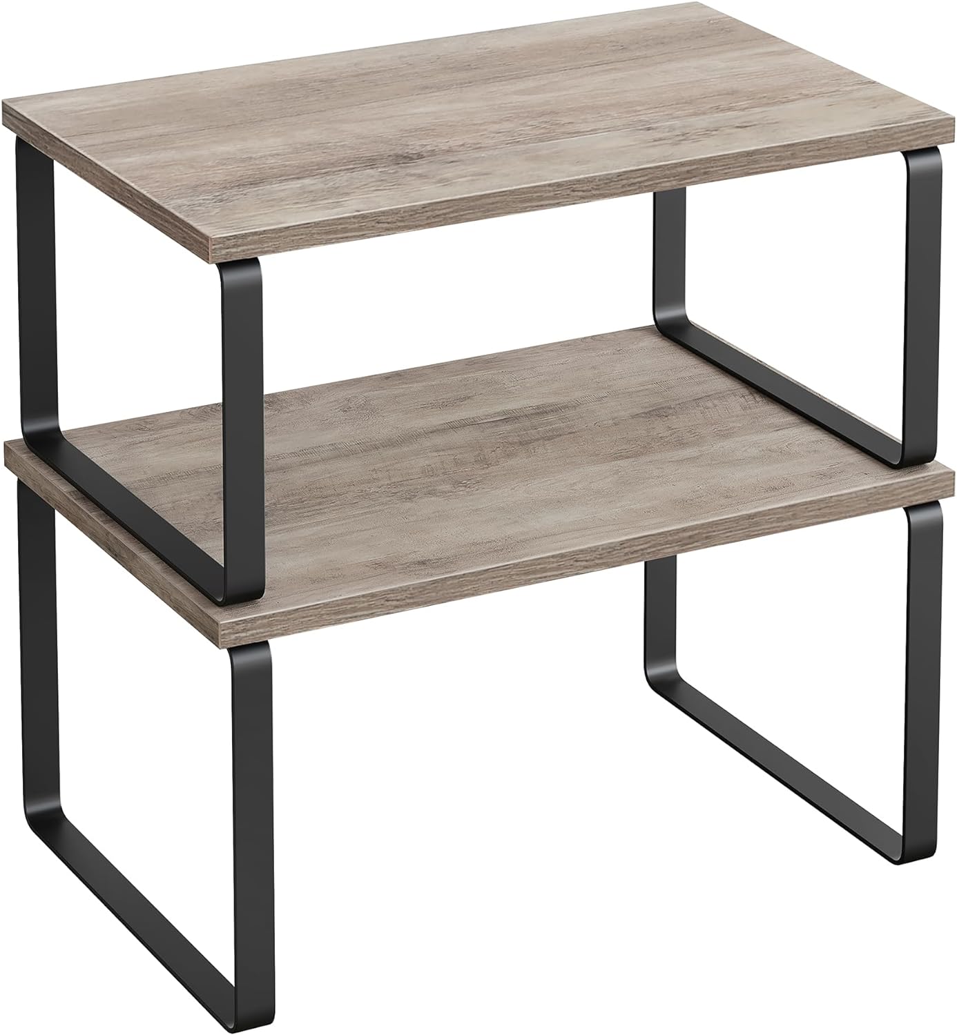 SONGMICS Cabinet Organizer Shelf, Set of 2 Kitchen Counter Shelves, Kitchen Storage, Spice Rack, Stackable, Expandable, Metal and Engineered Wood, Ink Black and Heather Greige UKCS020X02