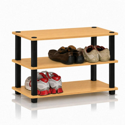 Furinno Turn-S-Tube 3-Tier Shoe Rack, Light Cherry/Black