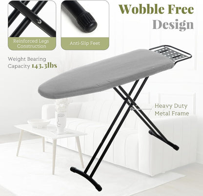 Ironing Board Full Size, RAINHOL 43"x13" Heavy Duty Compact Ironing Board with Iron Rest, Height Adjustable Sturdy Iron Stand, Grey Cover with Extra Thick Padding