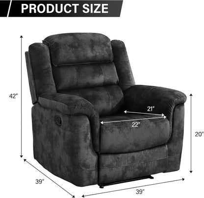 EBELLO Manual Recliner Chair, Soft Fabric Recliner Sofa with Overstuffed Armrest and Backrest for Living Room, Bedroom, Grey