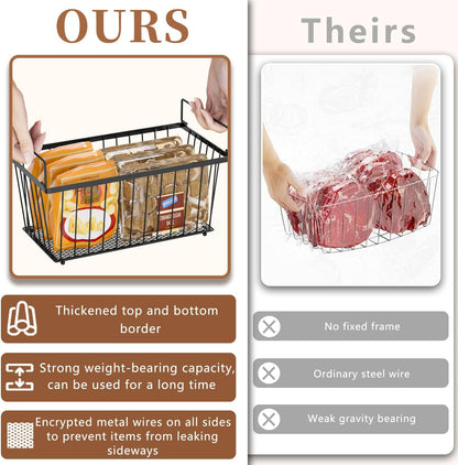 Freezer Organizer Bins，Upgraded Bottom Leak-Proof net，4 Pack，Encryption and Hardening ，Deep Freezer Organizer Bins for 5 to 7 Cu.FT Small Chest Freezer， Easy Get Bottom Foods