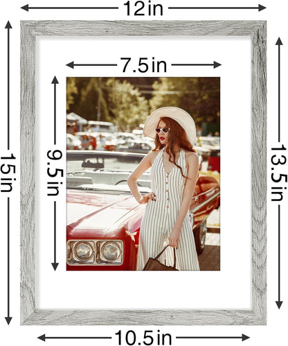 Vittanly 11x14 Picture Frames Set of 9, Shatter Resistant Plexiglass, Display 8x10 Pictures with Mat or 11x14 without Mat, Photo Frames for Wall or Tabletop, Engineered Wood, Grey