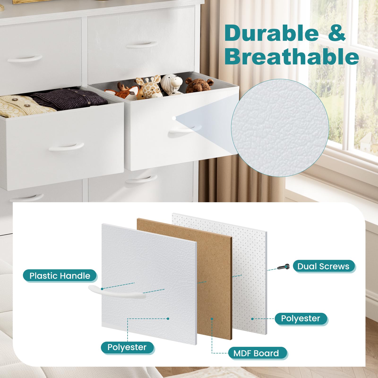 OLIXIS 8 Drawer Storage Dresser for Bedroom, White Closet Organizers Units