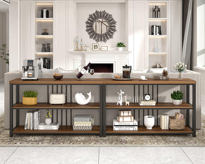 FOLUBAN Console Table for Entryway, Narrow Sofa Table with 3 Tier Storage Shelf for Living Room Hallway Behind Couch, Rustic Walnut