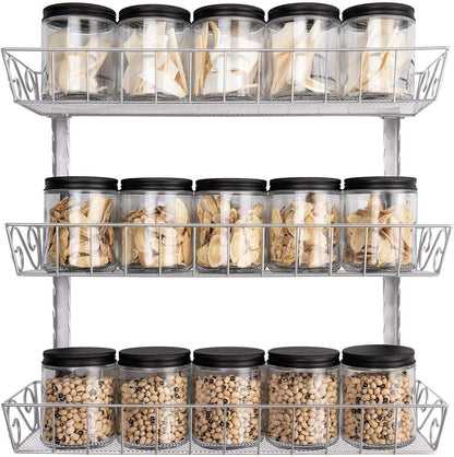 SWOMMOLY Adjustable Wall Mount Spice Rack, 3-Tier Dual-use (Multi-use) Organizer, Silver