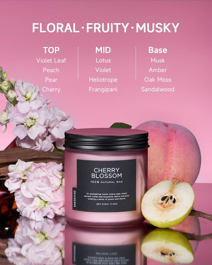 M&SENSE Cherry Blossom Scented Spring Candle, 70 Hours Long Lasting Soy Wax 11.6oz Stress Relief Aromatherapy Candles, Romantic Gifts for Women, Glass Jar for Bedroom Decor