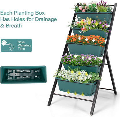 S AFSTAR 5-Tier Vertical Garden Planter, 5-Layer Raised Garden Bed with 5 Detachable Planter Boxes & Metal Frame, Indoor Outdoor Elevated Planting Containers for Flower Vegetables Fruit Herbs