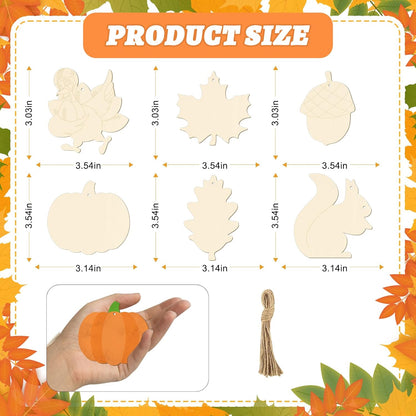 24 PCS Unfinished Wooden Thanksgiving Crafts, Pumpkin Turkey Shaped Hanging Ornaments DIY Wood Craft Cutouts for Thanksgiving Party Decor (Thankgiving)