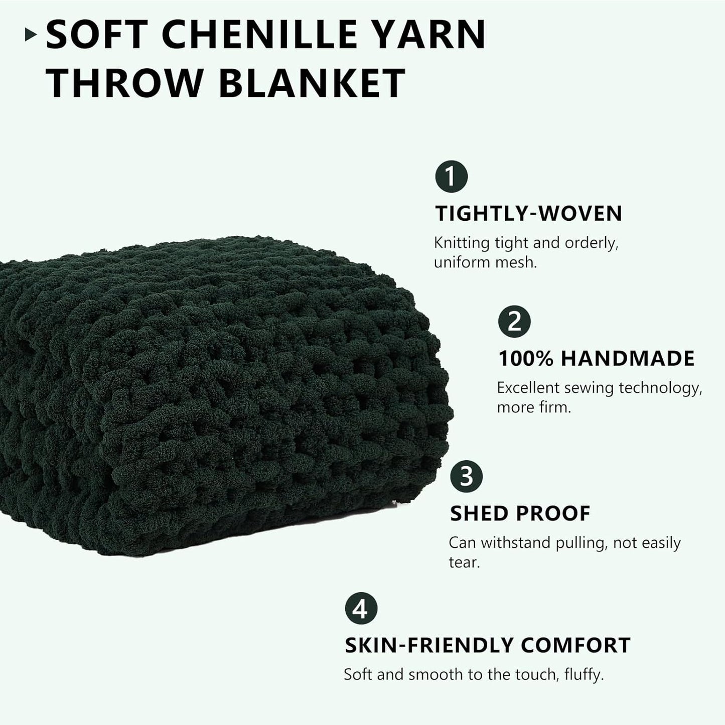 L'AGRATY Chunky Knit Blanket Throw - Soft Chunky Throw Blanket 30x40: 100% Hand Kintted Chenile Crochet Throw Blanket for Couch - Large Cable Knit Chunky Blanket for Home Decor(Olive Green)