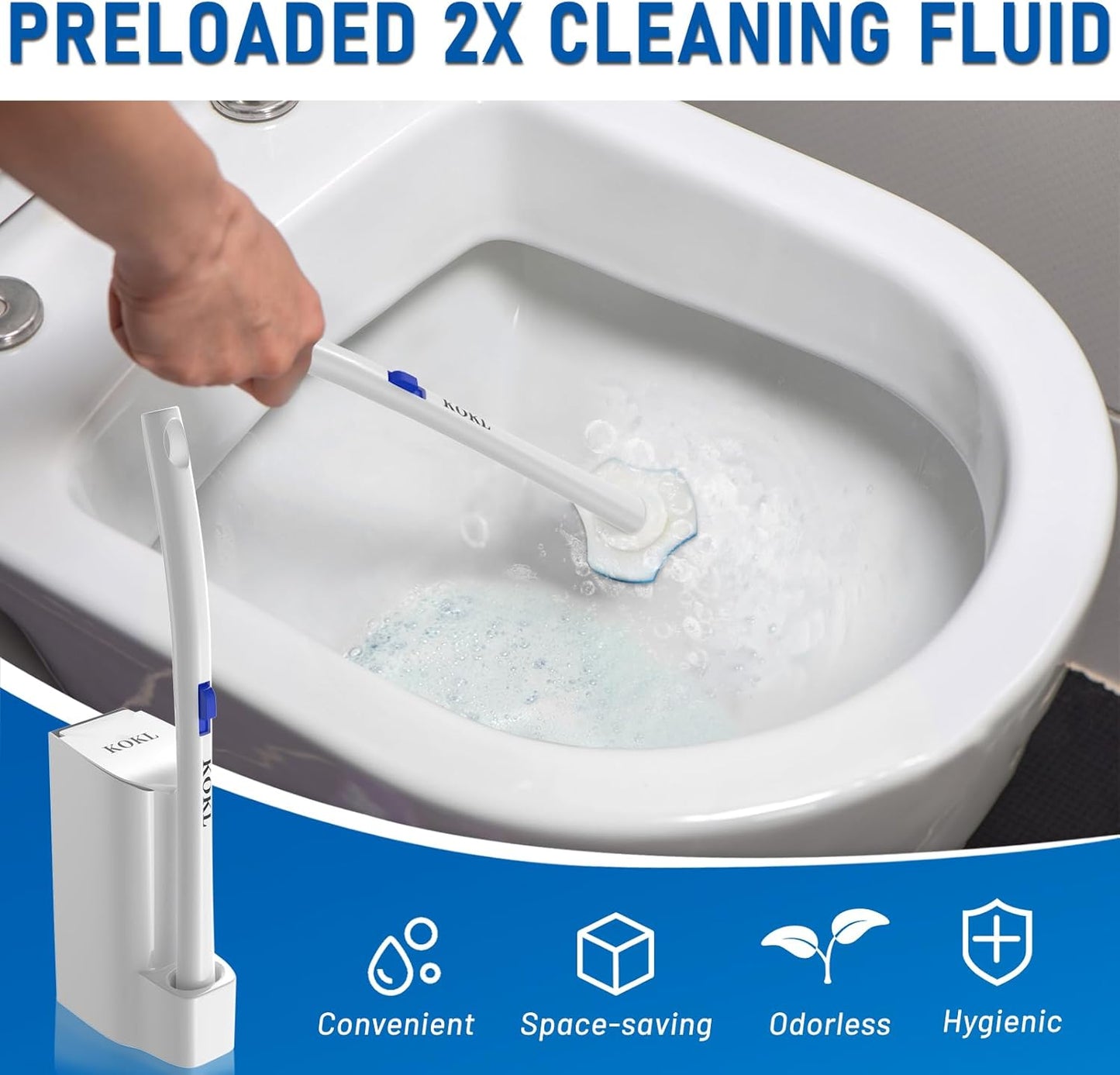 KOKL Disposable Toilet Brush, Toilte Wand Kit, Toilet Brushes and Holders with 40 Refills, Toilet Bowl Brush, Toilet Bowl Cleaning Wands, Toilet Cleaning System for Bathroom Maintenance(2-Set)