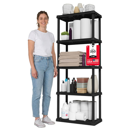IRIS USA Plastic Storage Shelves |Made in USA| 64"H x 24"W x 12"D - Black