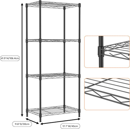 4 Tiers Shelf Metal Storage Shelves Wire Rack Closet Organizers with Wheel for Garage Kitchen Bathroom Laundry Black 11.8" D x 17.7" W x 41.9" H
