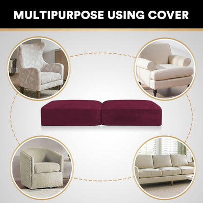 PrinceDeco Stretch Velvet Couch Cushion Covers, Soft Cushion Slipcover for Chair Loveseat Sofa Cushion Furniture Protector Seat Cushion Sofa Cover(Each Width Up to 29.5", Burgundy)