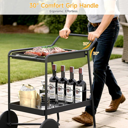 Outdoor Grill Cart Table with Extra-Large Wheel, 24" x 16" Removable Tray & Ergonomic Handle, Indoor and Outdoor Pizza Oven Table for Garden Patio BBQ Kitchen Food Prep Cart for Party