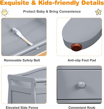 Costzon 3-Drawer Changing Table, Infant Diaper Changing Station with Drawers, Safety Rails & Strap, Baby Changing Table Dresser for Nursery, Easy Assembly (Gray)