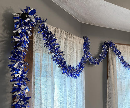 Anderson's Blue & Silver Metallic Tinsel Twist for Trailer Or Golf Cart, 4 inches Wide x 25 ft Long, Christmas, Birthday, Patriotic, Graduation and Holiday Garland Decor for Parties and Parades