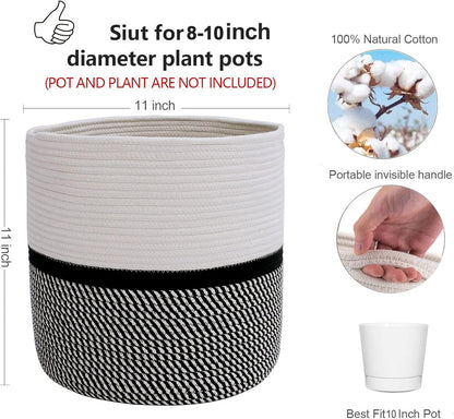 Cotton Rope Plant Basket Modern Woven Basket for 10" Flower Pot Floor Indoor Planters,Storage Organizer Toys Rustic Home Decor,Beige 11"x 11"