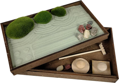 Wooden Stackable Zen Garden | Palo Verde Sand with Rake & Accessories | Minimalist Decor for Relaxation