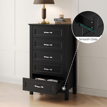 LINSY HOME Dresser for Bedroom, 5 Drawer Dresser with Metal Handles, Tall Chest of Drawers for Living Room, Entryway and Hallway, Black