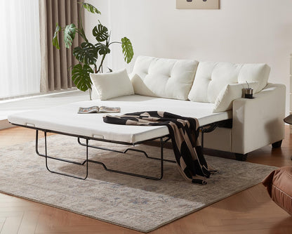 CHIC HOUSE Pull Out Sofa Bed, Full Size Sleeper Sofa, 2-in-1 Convertible Chenille Couch with USB Charging, Memory Form Corduroy Couch for Living Room, Apartment & Small Space (Beige, Chenille - Queen)