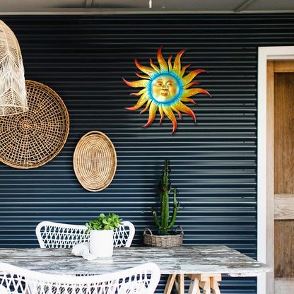 Large Metal Sun Wall Art Decor - 23.6 inches Outdoor Wall Decor,Sun Face Sculpture for Garden Farmhouse Yard Patio Fence Living Room Bedroom Gift Idea for Family Friends