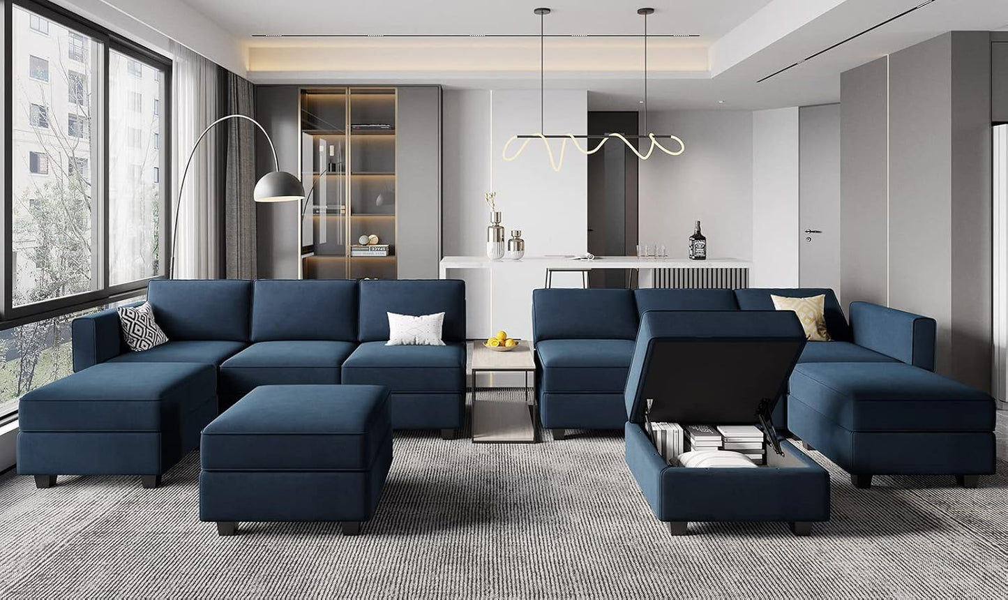 Belffin Storage Ottoman Module for Modular Sectional Sofa Square Seat Cube Velvet Foot Stool Blue
